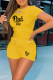 Yellow Fashion Print Patchwork O Neck Short Sleeve Two Pieces