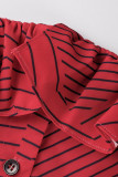 Red Fashion Casual Print Patchwork Square Collar Short Sleeve Dress
