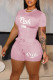 Pink Casual Print Patchwork O Neck Short Sleeve Two Pieces