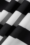 White Casual Street Striped Print Patchwork Mandarin Collar Straight Dresses
