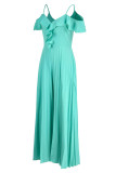 Blue Sexy Casual Solid Patchwork Backless V Neck Regular Jumpsuits