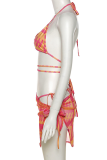 Blue Sexy Print Hollowed Out Patchwork Swimwears