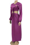 Turquoise Casual Solid Hollowed Out Patchwork O Neck Straight Dresses