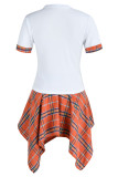 Pink Fashion Casual Print Patchwork Asymmetrical O Neck Short Sleeve Two Pieces