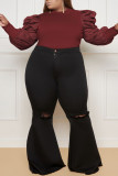 Dark Coffee Casual Solid Patchwork Half A Turtleneck Plus Size Tops