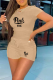 Khaki Fashion Print Patchwork O Neck Short Sleeve Two Pieces