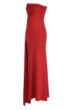 Red Fashion Sexy Solid Patchwork Backless Slit Strapless Evening Dress