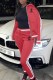 Red Fashion Casual Print Patchwork Letter Zipper Collar Long Sleeve Two Pieces