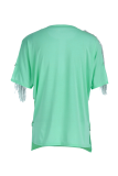 Light Green Casual Print Tassel V Neck T-Shirts