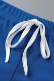 Blue Fashion Casual Solid Patchwork Backless Halter Sleeveless Two Pieces