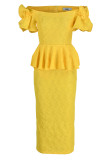 Yellow Fashion Sexy Patchwork Backless Off the Shoulder Evening Dress