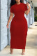 Red Casual Solid Tassel Patchwork O Neck One Step Skirt Dresses