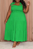 Light Green Casual Sweet Solid Bandage Patchwork Fold Spaghetti Strap Sling Dress Plus Size Dresses