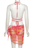 Blue Sexy Print Hollowed Out Patchwork Swimwears