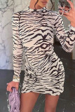 Black White Sexy Print Patchwork Turtleneck Pencil Skirt Dresses