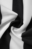 White Casual Street Striped Print Patchwork Mandarin Collar Straight Dresses
