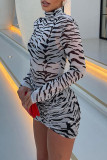 Black White Sexy Print Patchwork Turtleneck Pencil Skirt Dresses
