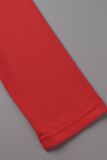 Red Sexy Solid Hollowed Out Half A Turtleneck Pencil Skirt Dresses