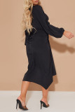 Apricot Casual Solid Patchwork Fold Asymmetrical V Neck Irregular Dress Dresses