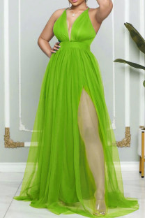 Green Sexy Solid Patchwork Spaghetti Strap Evening Dress Dresses