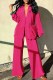 Rose Red Fashion Casual Print Letter Turndown Collar Long Sleeve Two Pieces