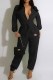Black Fashion Casual Print Patchwork Turndown Collar Jumpsuits
