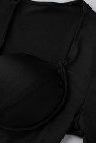 Red Fashion Sexy Solid Hollowed Out Patchwork Asymmetrical V Neck Long Sleeve Dresses