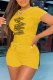 Yellow Fashion Casual Print Letter O Neck Short Sleeve Two Pieces