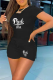 Black Fashion Print Patchwork O Neck Short Sleeve Two Pieces