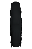 Bare Color Fashion Solid Tassel O Neck Pencil Skirt Dresses