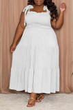 White Casual Sweet Solid Bandage Patchwork Fold Spaghetti Strap Sling Dress Plus Size Dresses