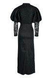 Black Fashion Sexy Solid Patchwork Slit O Neck Evening Dress