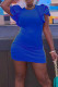 Blue Casual Solid Patchwork O Neck Pencil Skirt Dresses