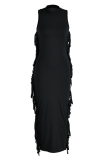 Bare Color Fashion Solid Tassel O Neck Pencil Skirt Dresses