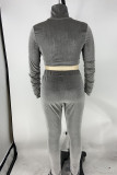 Grey Sexy Solid Patchwork Turtleneck Long Sleeve Two Pieces