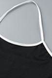 Blue Fashion Casual Solid Patchwork Backless Halter Sleeveless Two Pieces