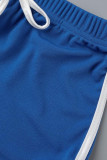 Blue Fashion Casual Solid Patchwork Backless Halter Sleeveless Two Pieces