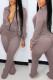 Grey Casual Solid Patchwork Zipper Collar Long Sleeve Two Pieces