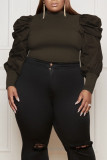 Army Green Casual Solid Patchwork Half A Turtleneck Plus Size Tops