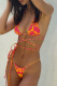 Orange Sexy Print Hollowed Out Patchwork Swimwears