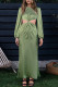 Grass Green Casual Solid Hollowed Out Patchwork O Neck Straight Dresses