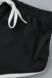 Blue Fashion Casual Solid Patchwork Backless Halter Sleeveless Two Pieces