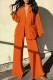 Orange Fashion Casual Print Letter Turndown Collar Long Sleeve Two Pieces