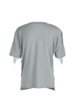 Grey Casual Print Tassel V Neck T-Shirts