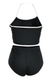 Blue Fashion Casual Solid Patchwork Backless Halter Sleeveless Two Pieces