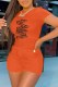 Orange Fashion Casual Print Letter O Neck Short Sleeve Two Pieces