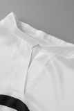 White Casual Street Striped Print Patchwork Mandarin Collar Straight Dresses