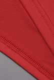 Red Sexy Solid Hollowed Out Half A Turtleneck Pencil Skirt Dresses