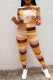 Yellow Casual Striped Print Patchwork Hooded Collar Long Sleeve Two Pieces