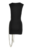 Black Casual Solid Chains O Neck Pencil Skirt Dresses